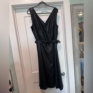 Eloquii Black Sleeveless Vegan Leather Midi Dress